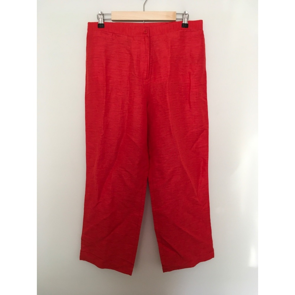 Easy Spirit Womens Sz 10 Silk Linen Coral  "Safari" Wide Leg Pants Elastic Waist